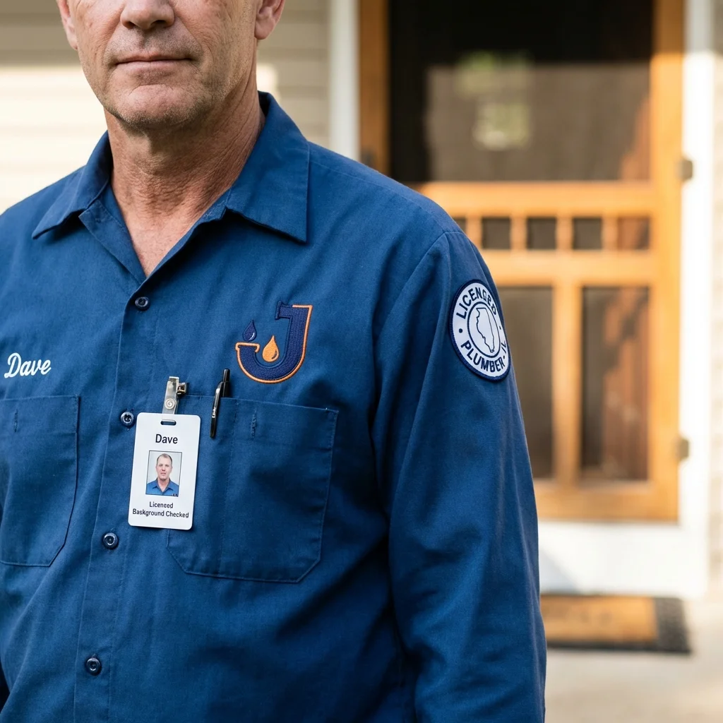 Licensed plumber showing ID badge in La Center, WA