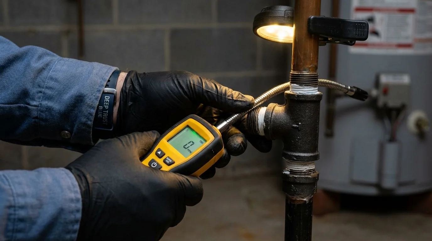 Gas leak detection with electronic sniffer by Johns Plumbing LLC in La Center