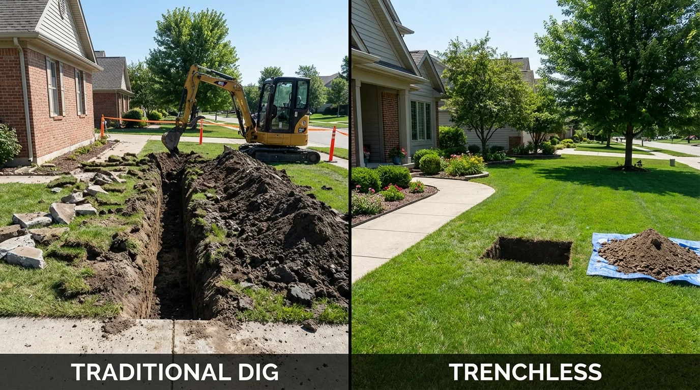 Trenchless sewer repair with minimal yard damage versus traditional excavation in La Center, WA